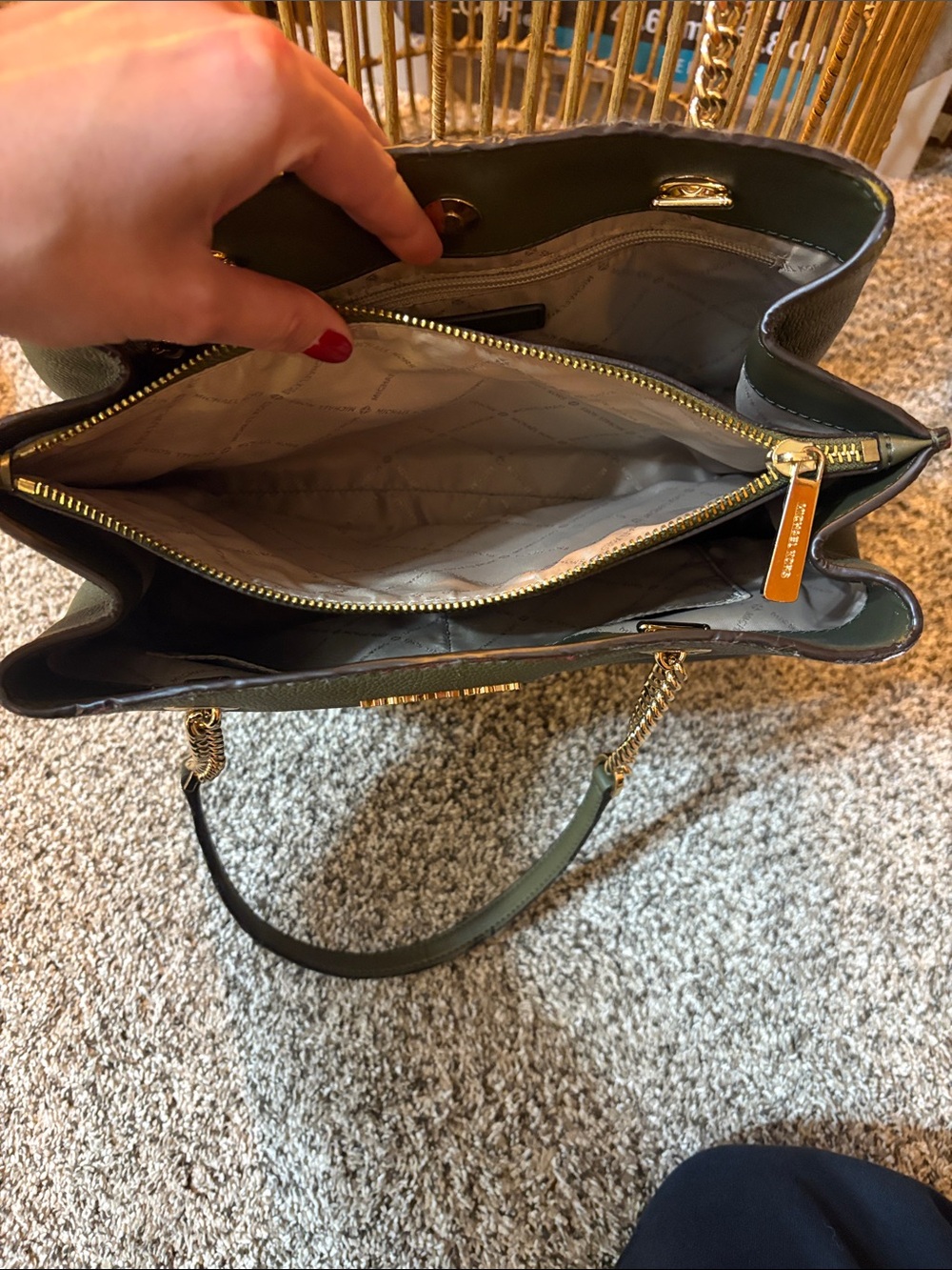 Michael Kors Olive Green Chain-Handle Tote - Picture 3 of 5